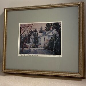 Vintage framed watercolor print The Carl Sandburg Home signed G Carol Bomer